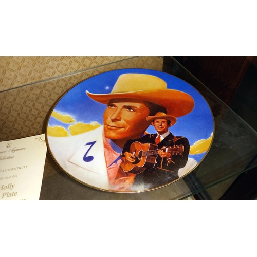 398 - 2 x Buddy Holly Plates + 1 mirror  plus  4 Advertising record style Hank Williams plates