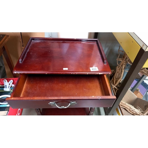 422 - A dark wood stained hall/side table with drawer and shelves COLLECT ONLY