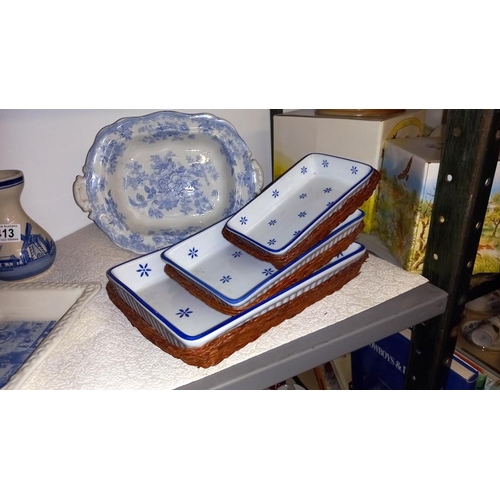 413 - A quantity of blue and white pottery etc