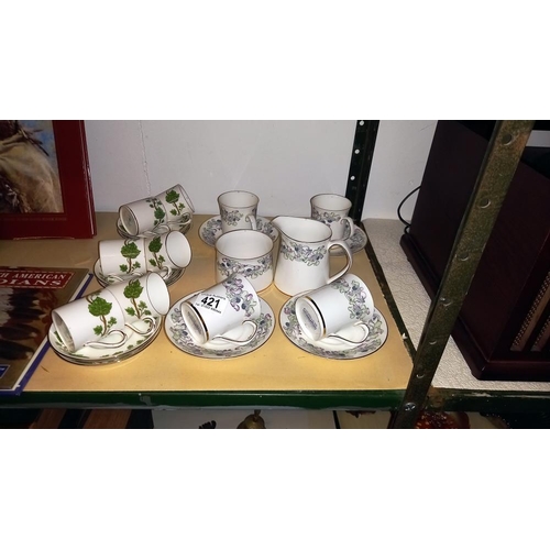 421 - Crown Staffordshire 'Ivy' coffee cups & saucers & Elizabethan 'Anemone' coffee/tea set