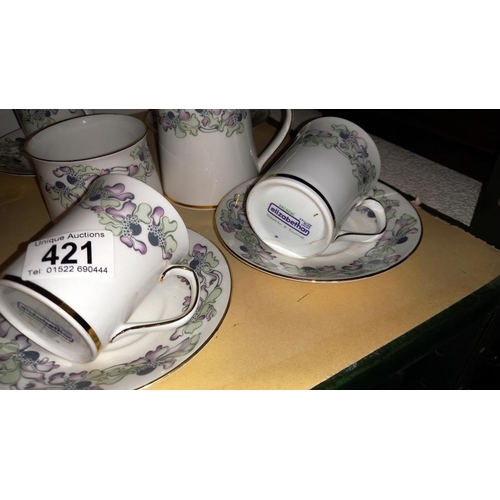 421 - Crown Staffordshire 'Ivy' coffee cups & saucers & Elizabethan 'Anemone' coffee/tea set