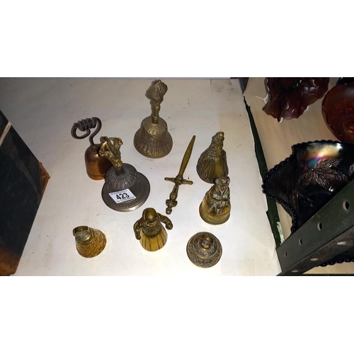 423 - 3 brass lady bells, 4 other bells and a letter opener