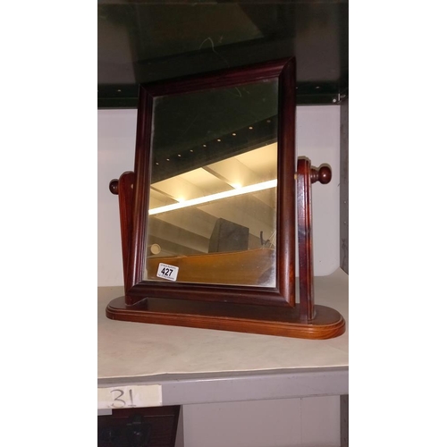 427 - A dark wood stained pine dressing table mirror, 46cm high, COLLECT ONLY