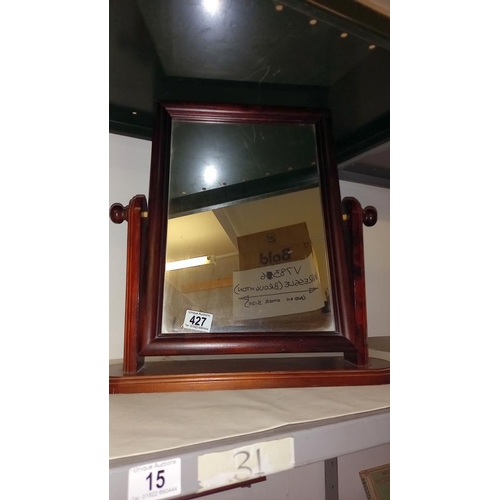 427 - A dark wood stained pine dressing table mirror, 46cm high, COLLECT ONLY