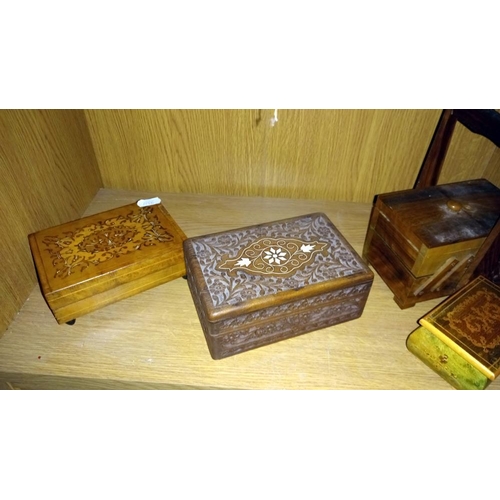 444 - Inlaid music box and others including cantilever box etc