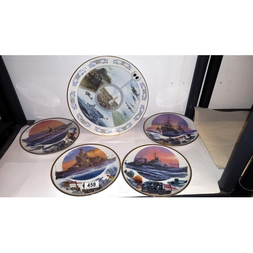 458 - 4 Royal Navy collectors plates and 1 plate commemorating the 40th anniversary of 2nd world war