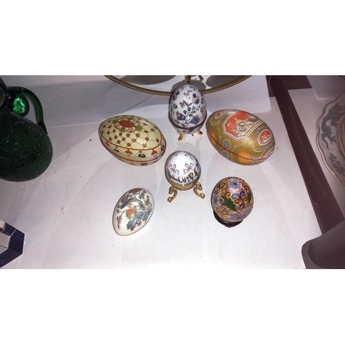 470 - A quantity of egg trinket boxes and a mirrored tray etc