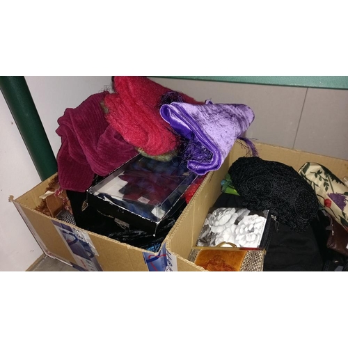 495 - 2 boxes of men's and ladies scarves, gloves, hats, purses etc