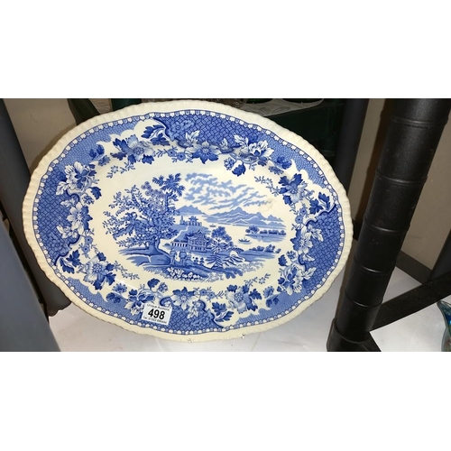 498 - A wood Burslem seaforth blue and white meat platter