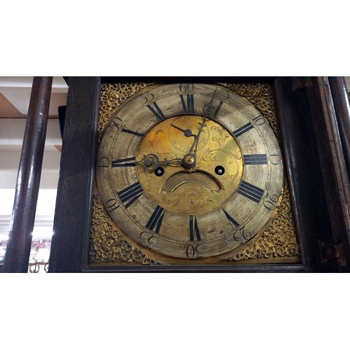 1526 - A good carved oak Grandfather clock with brass dial, COLLECT ONLY.