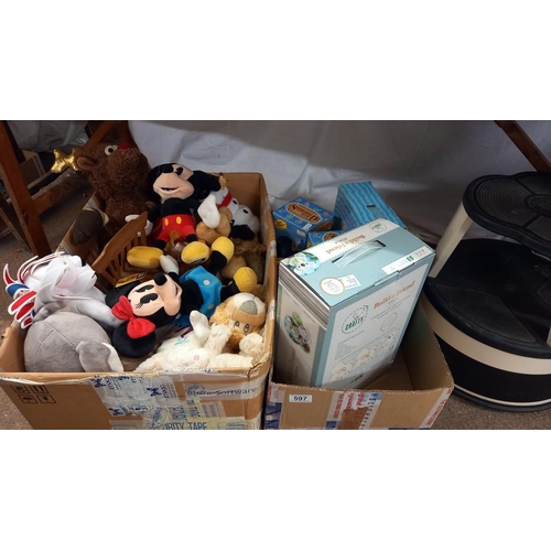 597 - A quantity of new boxed toys including build a friend, singing birds, Paddington marmite etc plus bo... 