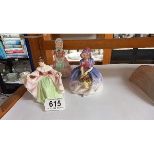 615 - A Royal Doulton Monica HN1467, Sara HN3219, Tootles HN1680 figures, all 1sts