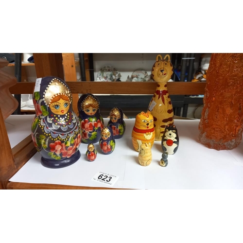 623 - 2 sets of Russian dolls/cats