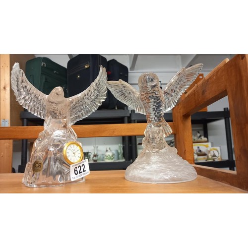 622 - A Royal Crystal Rock eagle incorporating a clock and a French crystal owl