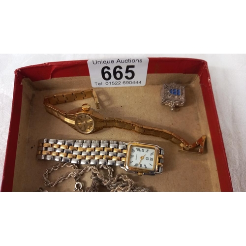 665 - A mixed lot of white metal jewellery/charms including some silver and ladies wristwatches