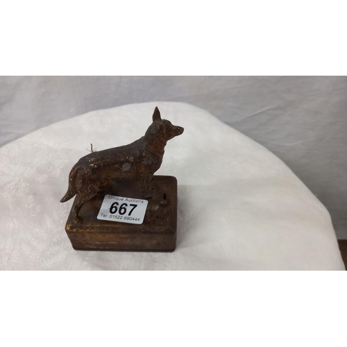 667 - A 1930's spelter Alsatian dog night light a/f