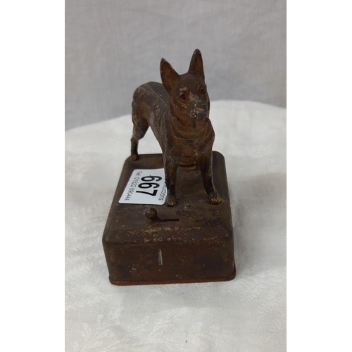 667 - A 1930's spelter Alsatian dog night light a/f