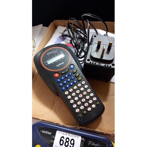 689 - A Brother P-touch 1000 and Brother P-touch 2500 label maker with Brother electric plug