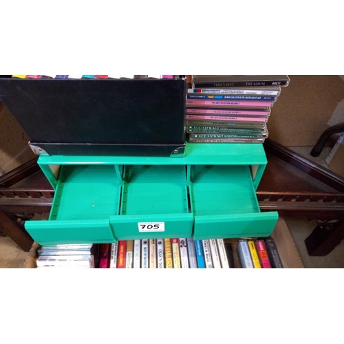 705 - A box of music cassette tapes, box of PC cd games, quantity of cd's etc