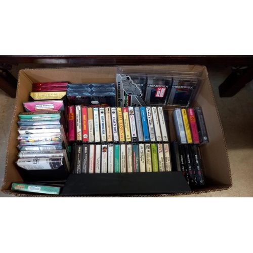 705 - A box of music cassette tapes, box of PC cd games, quantity of cd's etc