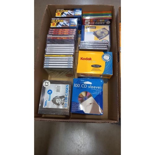 708 - 2 boxes of cd cases cd-r etc all new/unused