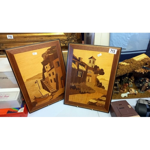 713 - 2 Italian inlaid wall plaques