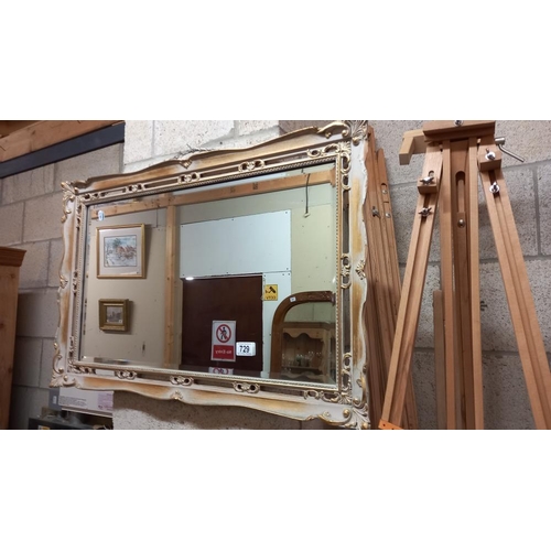 729 - A shabby chic painted and gilded bevel edge mirror 80cm x 62cm COLLECT ONLY