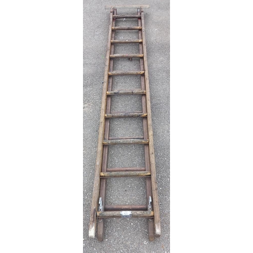 832 - A vintage double extension wooden ladder COLLECT ONLY