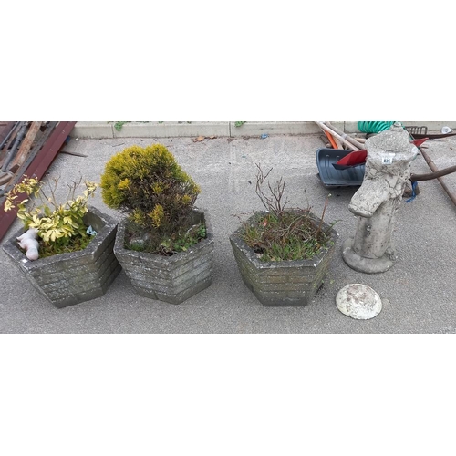 836 - 3 concrete hexagonal planters COLLECT ONLY