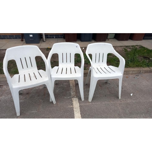 839 - 3 white stacking garden chairs COLLECT ONLY