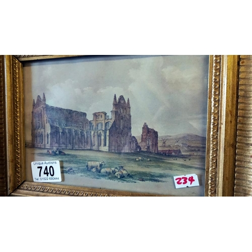 740 - A framed & glazed watercolour of a ruined Church