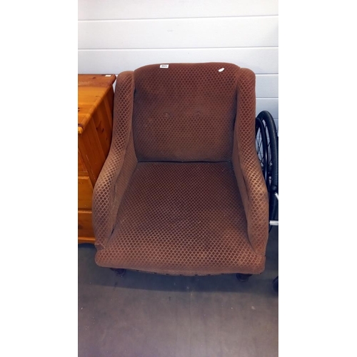 865 - A 1930's brown fabric armchair COLLECT ONLY