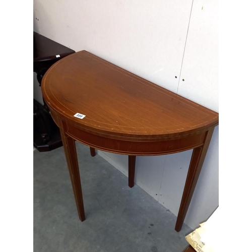 899 - A mahogany 'D' end table with string inlay and tapered legs COLLECT ONLY