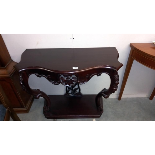 901 - A carved mahogany hall/wall table 91cm x 43cm x height 73cm COLLECT ONLY