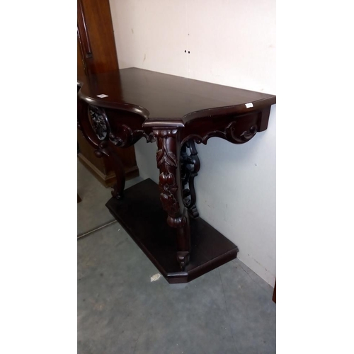 901 - A carved mahogany hall/wall table 91cm x 43cm x height 73cm COLLECT ONLY