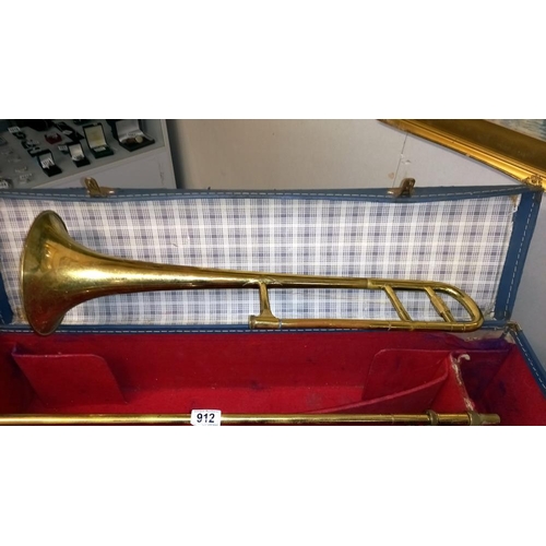 912 - A cased trombone by Dearman D.A. London a/f, needs attention COLLECT ONLY