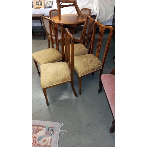 954 - A set of 4 Edwardian inlaid dining chairs, all chairs wobble and need attention COLLECT ONLY