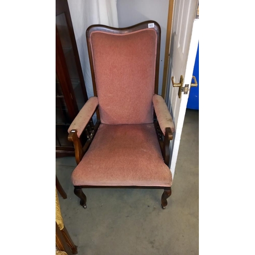 955 - An Edwardian mahogany armchair with pink Draylon covering COLLECT ONLY