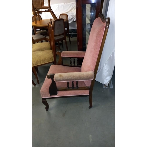 955 - An Edwardian mahogany armchair with pink Draylon covering COLLECT ONLY