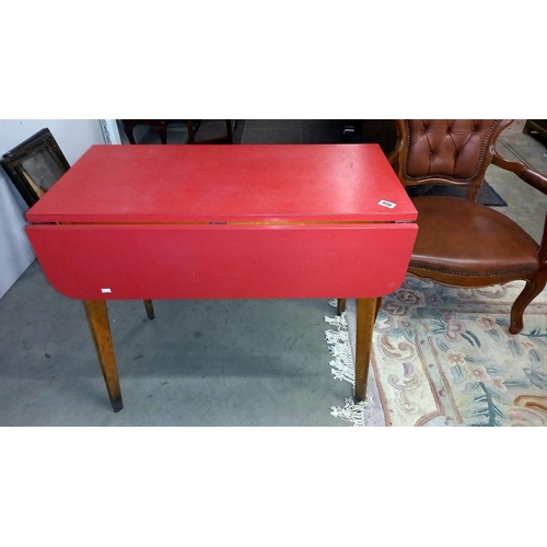 956 - A 1960/70's red Formica top drawer leaf kitchen table COLLECT ONLY