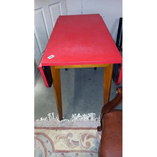 956 - A 1960/70's red Formica top drawer leaf kitchen table COLLECT ONLY