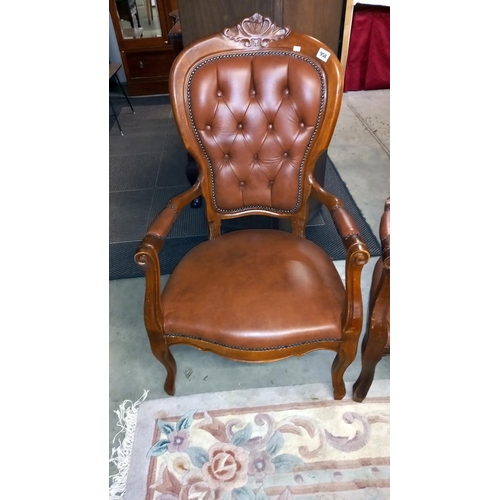 958 - A pair of brown leather deep buttoned carver chairs COLLECT ONLY