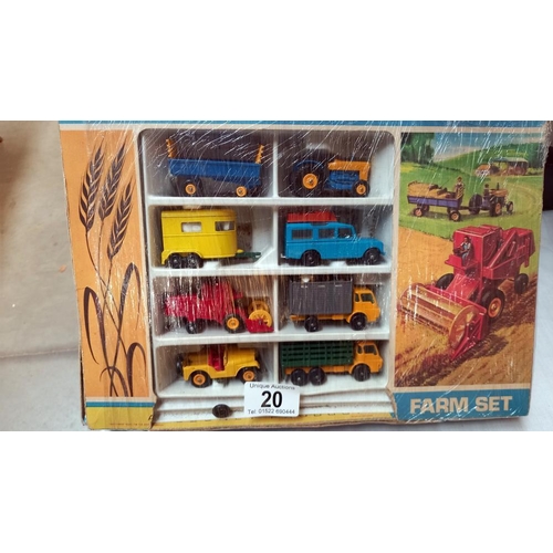 20 - A vintage Matchbox farm set, battery operated boxed Rolls Royce and a diecast car (boxed)