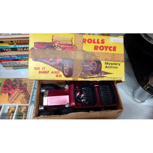 20 - A vintage Matchbox farm set, battery operated boxed Rolls Royce and a diecast car (boxed)