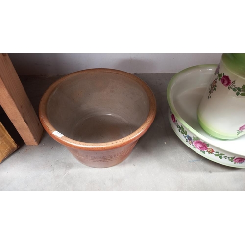 74 - An Edwardian floral bathroom jug and bowl and a stoneware wash basin and a white jug COLLECT ONLY