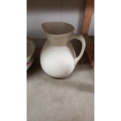 74 - An Edwardian floral bathroom jug and bowl and a stoneware wash basin and a white jug COLLECT ONLY