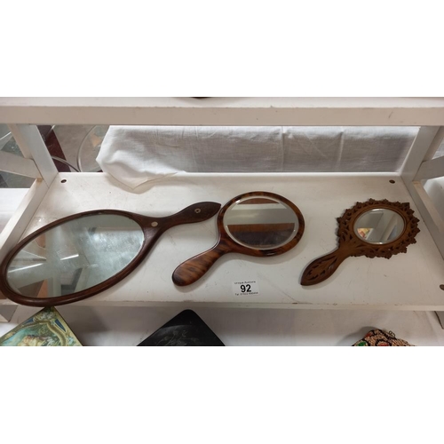 92 - A mixed lot, vintage mirrors, brush, old tin box, handbag, vintage box etc