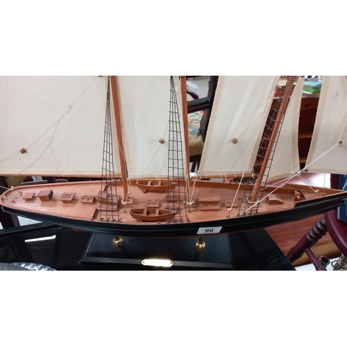 96 - A detailed wooden model of a sailing ship titled 'Atlantic' on stand, Length 82cm, height 68cm & 1 o... 