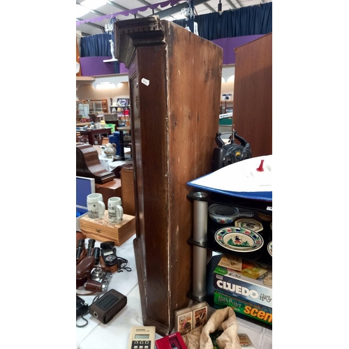 124 - A 19th century oak corner cupboard with inlaid door and dentil cornice COLLECT ONLY