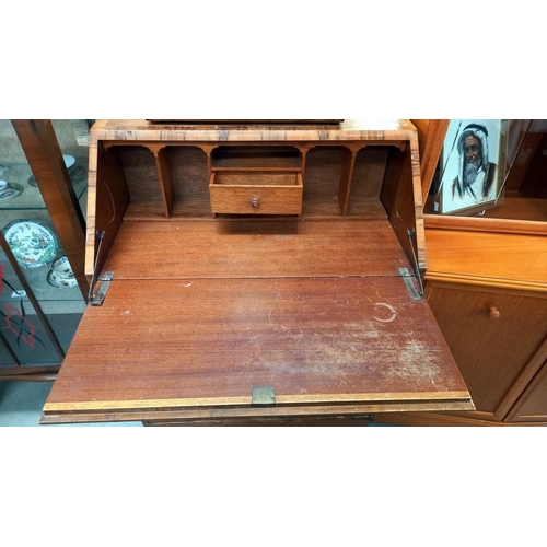 147 - A 1930/50's oak bureau with cross banding inlay COLLECT ONLY